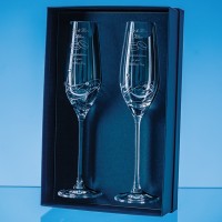 2 Diamante Champagne Flutes with Elegance Spiral Cutting in an attractive Gift Box