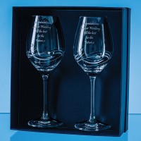 2 Diamante Wine Glasses with Elegance Spiral Cutting in an attractive Gift Box