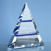 15cm Clear Optical Crystal Luxor Award with 2 Cobalt Blue Lines