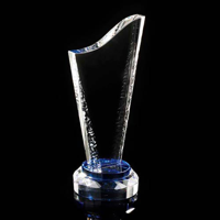 Crystal harp shaped award on blue base