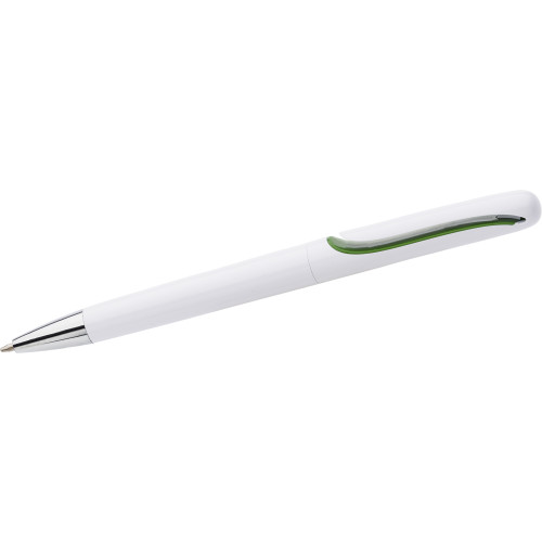 Plastic twist action ballpen with integrated clip  