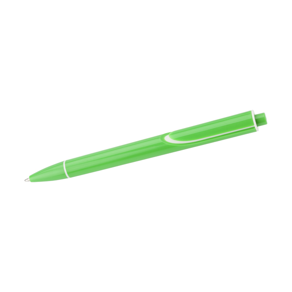 Plastic ballpen with coloured barrel and integral clip, blue ink.  