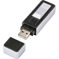 Zinc alloy USB lighter with plastic cap, includes a blue LED light as charge indication for the 170mAh battery.