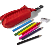 Eight pencils, pencil sharpener and pouch          