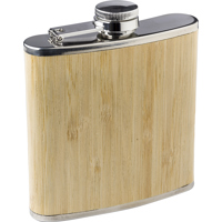 Stainless steel and bamboo hip flask