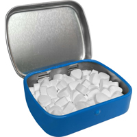 Flat hinged tin with sugar free mints