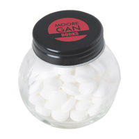 Small glass jar with dextrose mints