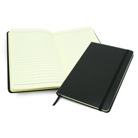 Black Vellum A5 Casebound Notebook with an elastic strap