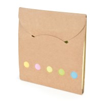 Recycled paper matchbook style sticky note and flag holder.  Flags in blue, green, yellow, pink and orange and sticky notes in yellow.  A great eco-minded promotional giveaway, ide