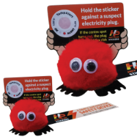 Logobug Holding A Billboard With A Hot Plug Safety Sticker Attached.