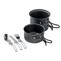 2 camping pots with cutlery