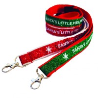 20mm Pre-Printed Christmas Glitter Lanyard in Red/Green (UK Stock)