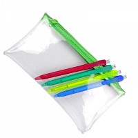 PVC Pencil Case (UK Stock: Clear with Green Zip)