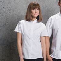 Women'S Mandarin Collar Fitted Shirt Short Sleeve