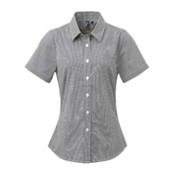 Women'S Microcheck (Gingham) Short Sleeve Cotton Shirt