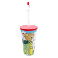 Full colour IML 500ml reusable beaker with straw and lid