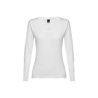 THC BUCHAREST WOMEN WH. Long-sleeved scoop neck fitted T-shirt for women. 100% carded cotton. White