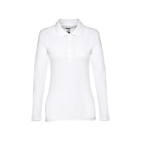 THC BERN WOMEN WH. Women's long-sleeved polo shirt in cotton piqué and viscose with removable label