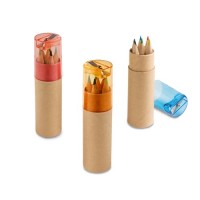 ROLS. Pencil box tube with 6 coloured pencils and sharpener