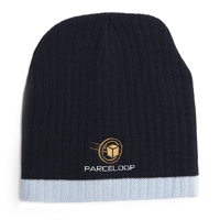 Two Tone Cable Knit Beanie With Embroidery To 1 Position