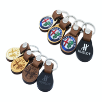DELUXE ROUND SHAPE KEYRING IN EITHER WOOD OR ACRYLIC WITH A LEATHER STRAP