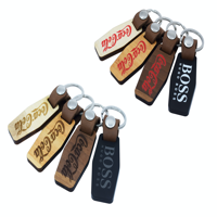 DELUXE RECTANGULAR SHAPE KEYRING IN EITHER WOOD OR ACRYLIC WITH A LEATHER STRAP
