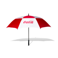Red/White umbrella with 2 white panels printed full colour