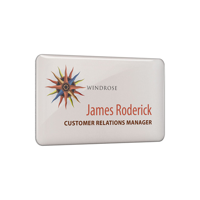 Personalised Metal Name Badges, spot colour print with clear dome finish