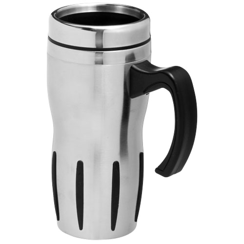 Tech 330 ml insulated mug in silver-and-black-solid
