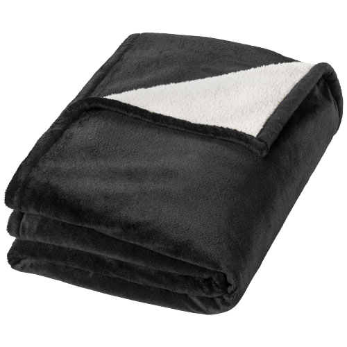 Hampton soft velours with sherpa plaid blanket in black-solid
