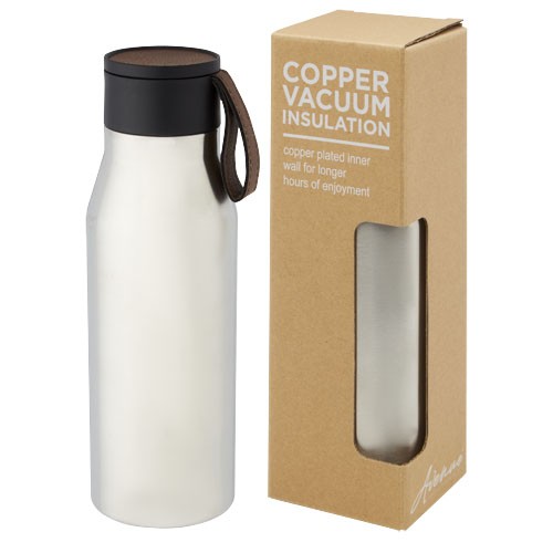 Ljungan 500 ml copper vacuum insulated stainless steel bottle with PU leather strap and lid in 