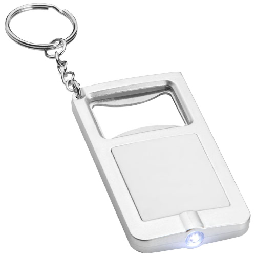 Orcus LED keychain light and bottle opener in white-solid-and-silver