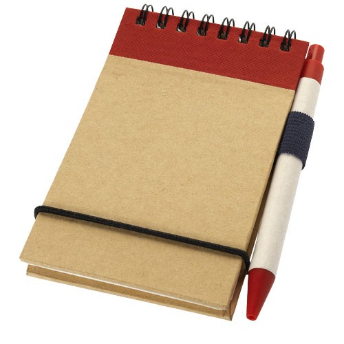 Zuse A7 recycled jotter notepad with pen in natural-and-red