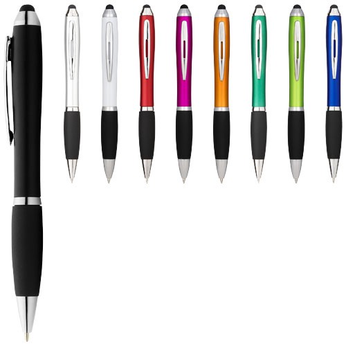 Nash coloured stylus ballpoint pen with black grip in silver-and-black-solid