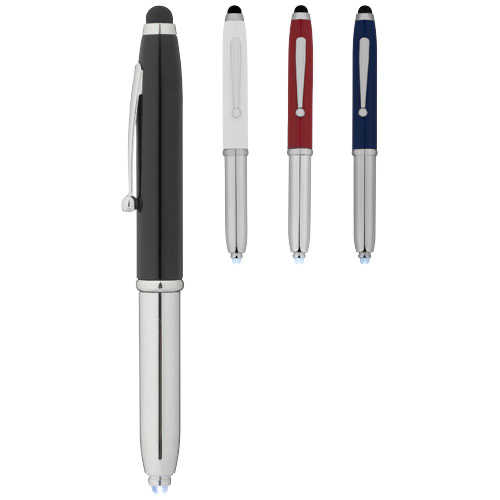Xenon stylus ballpoint pen with LED light in white-solid-and-silver