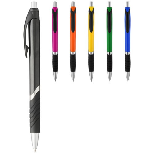 Turbo ballpoint pen with rubber grip in yellow-and-black-solid