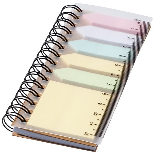 Spinner spiral notebook with coloured sticky notes in natural