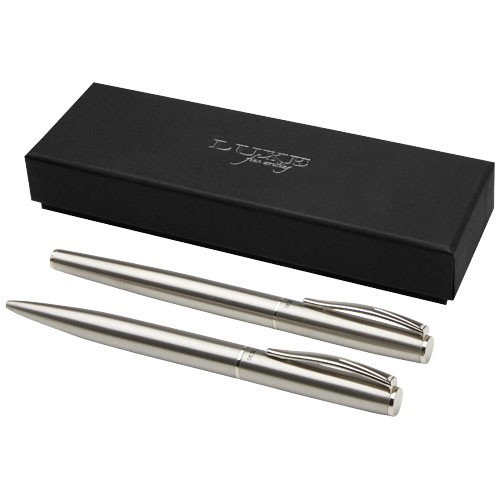 Didimis recycled stainless steel ballpoint and rollerball pen set (black ink) in 