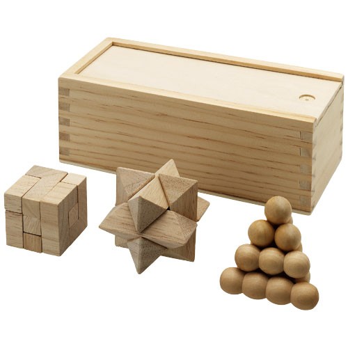 Brainiac 3-piece wooden brain teaser set in 