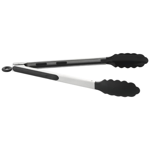 Trudeau kitchen tongs in silver-and-black-solid