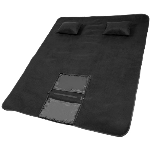 Chill outdoor blanket with 2 inflatable pillows in black-solid