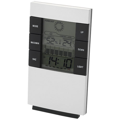 Como desk weather station with alarm clock in silver