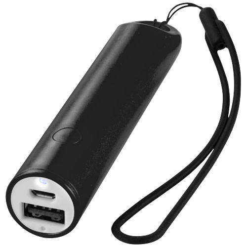 Bam 2200 mAh power bank with lanyard and LED light in yellow