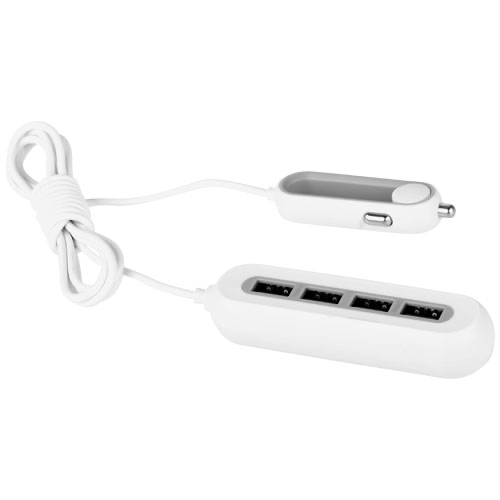 4 Ports QC 3.0 Car Charger in white-solid