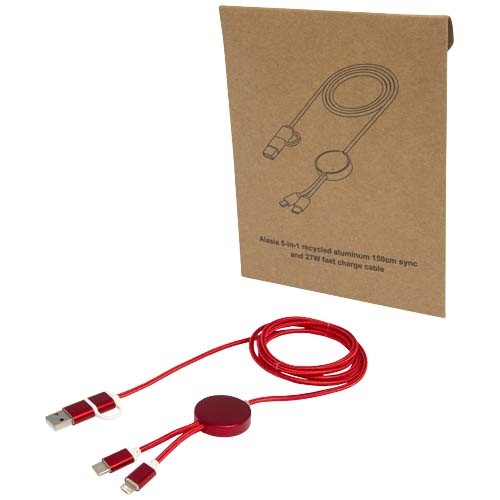 Alasia 5-in-1 recycled aluminium and plastic 150 cm data sync and 27W fast charge cable in 