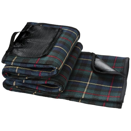 Park water and dirt resistant picnic blanket in black-solid-and-green