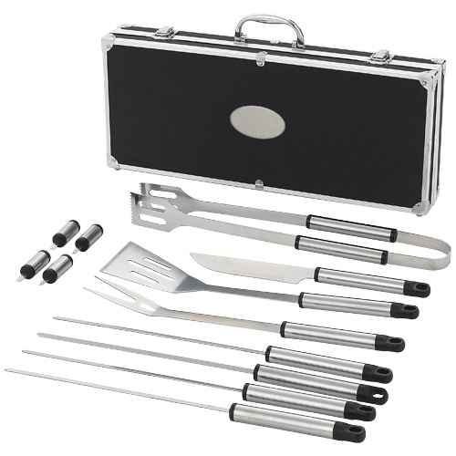 Suya 12-piece BBQ set in black-solid-and-silver