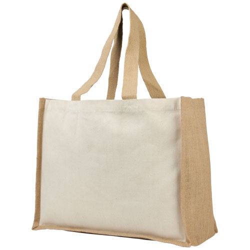 Varai 320 g/m² canvas and jute shopping tote bag 23L in Solid Black