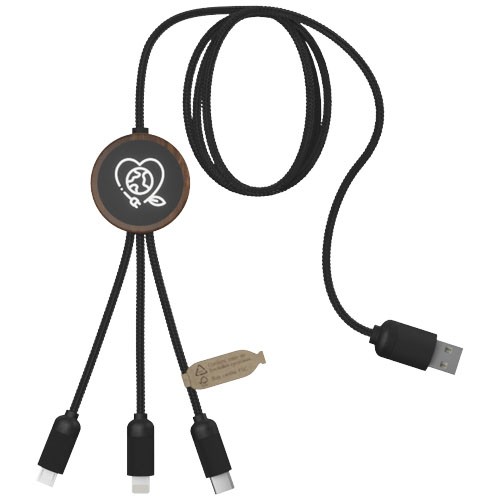 SCX.design C36 3-in-1 rPET light-up logo extended charging cable with round bamboo casing in 