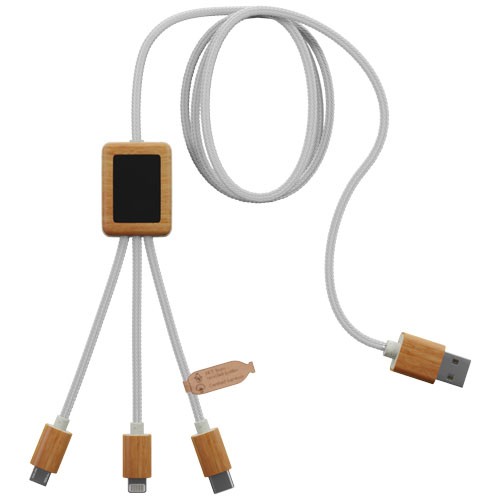 SCX.design C39 3-in-1 rPET light-up logo charging cable with squared bamboo casing in 